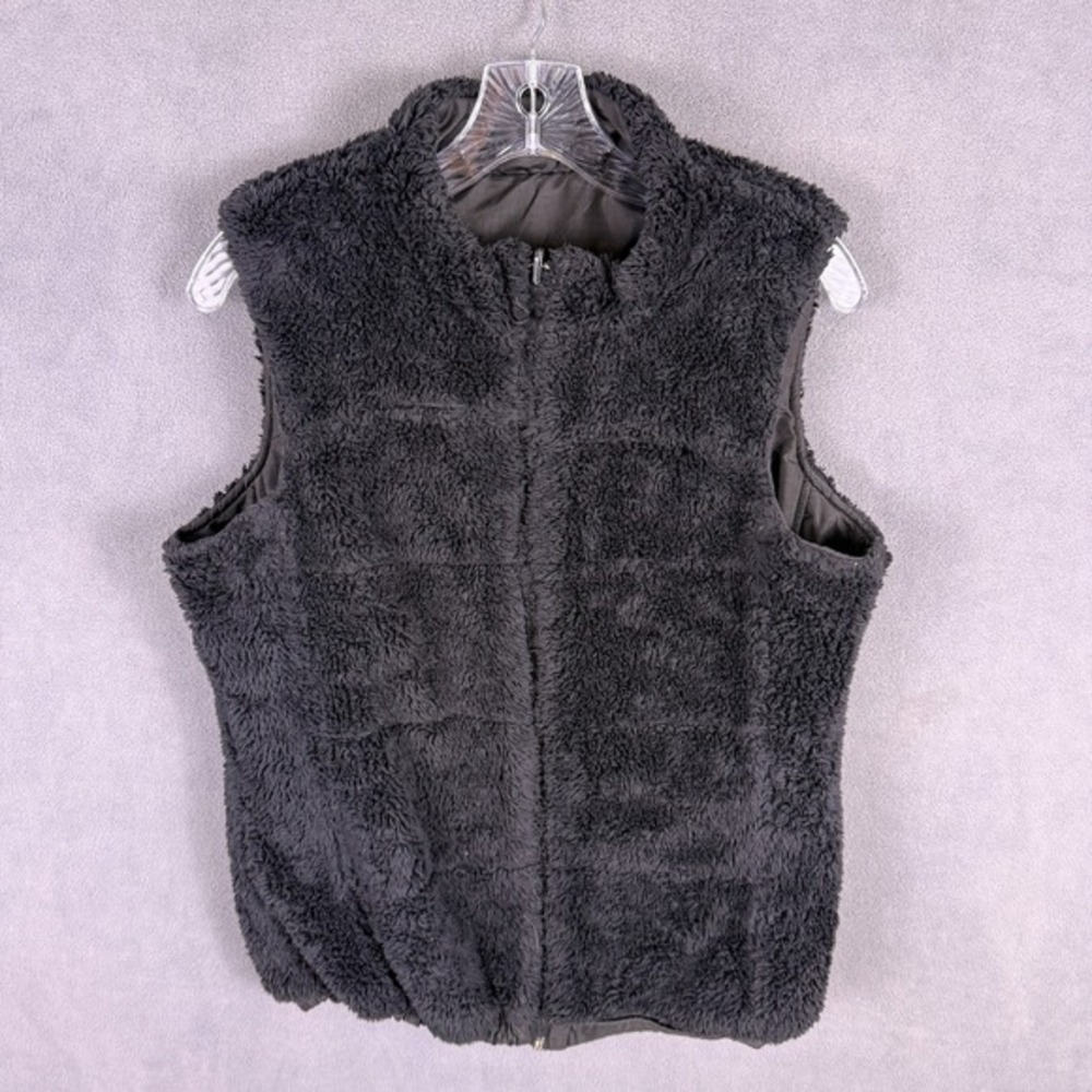 Billabong Women's Puffer Vest Black‎ Reversible Fluffy Fleece Size XL Surf Skate